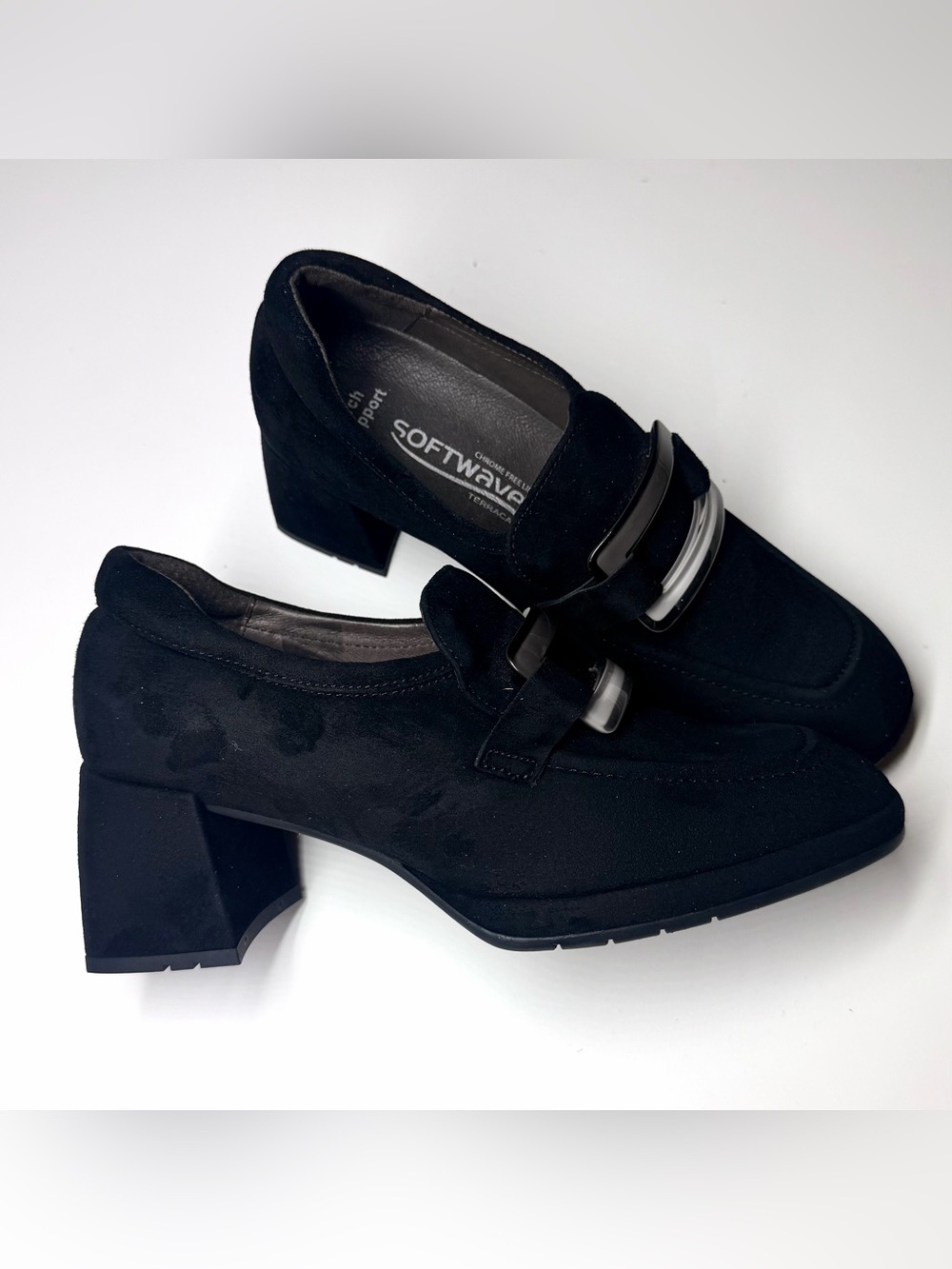 Softwaves Women’s Lina Heeled Suede Loafers Shoes Black Size - 37.5 - Picture 4 of 9